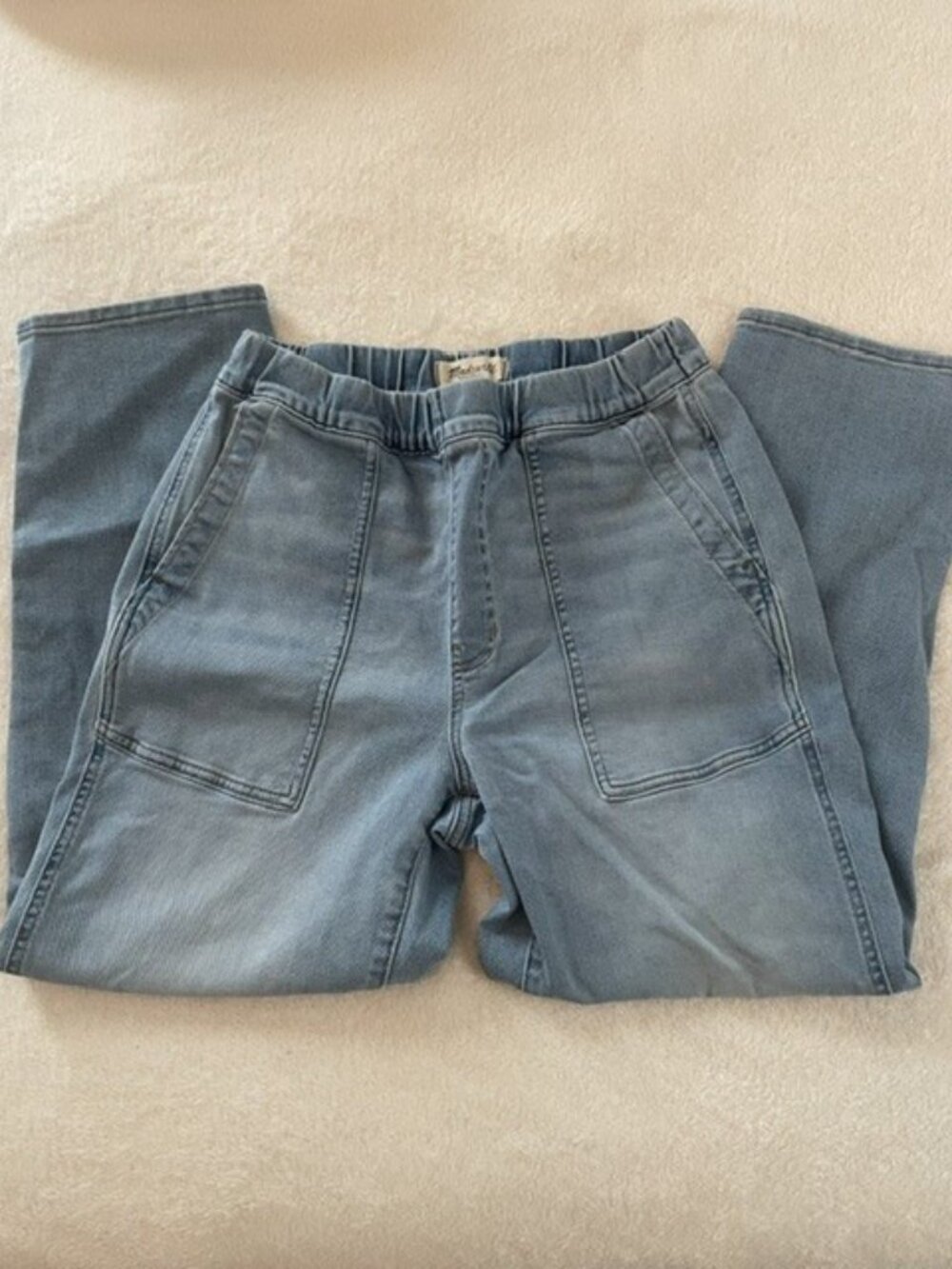 Madewell Pull On Relaxed Jeans High Waist Elastic Medium Wash Denim Straight Leg
